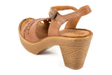 Tan wooden block heel sandal