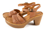 Tan wooden block heel sandal