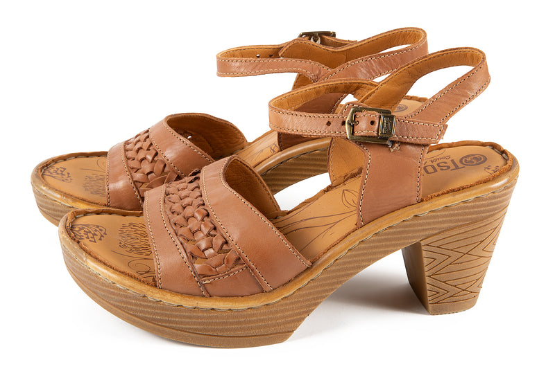 Tan wooden block heel sandal