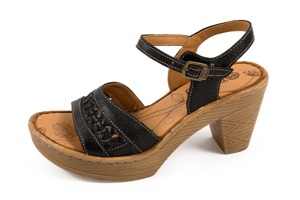 black wooden heel sandal