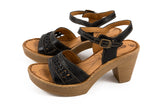 black wooden heel sandal