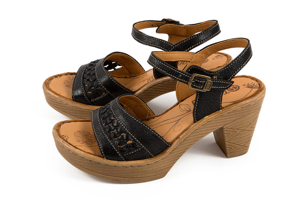 black wooden heel sandal
