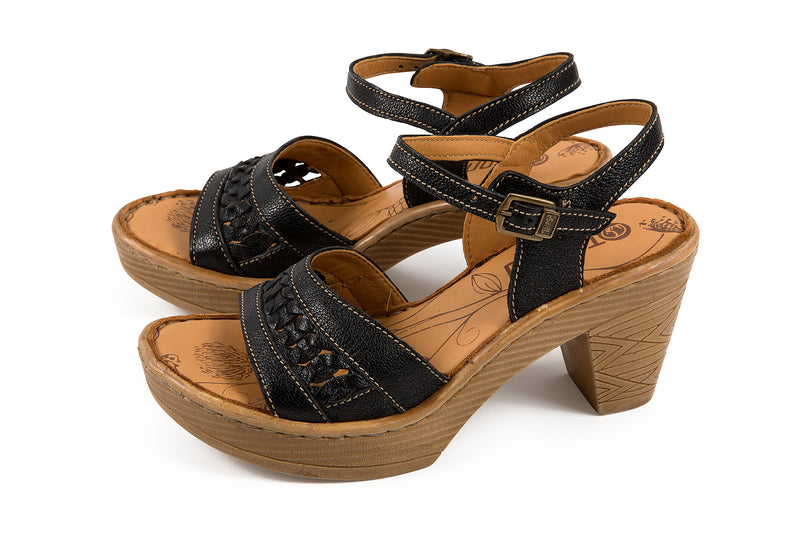 black wooden heel sandal