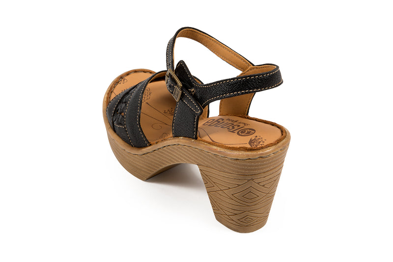 black wooden heel sandal