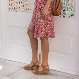 Tan wooden block heel sandal